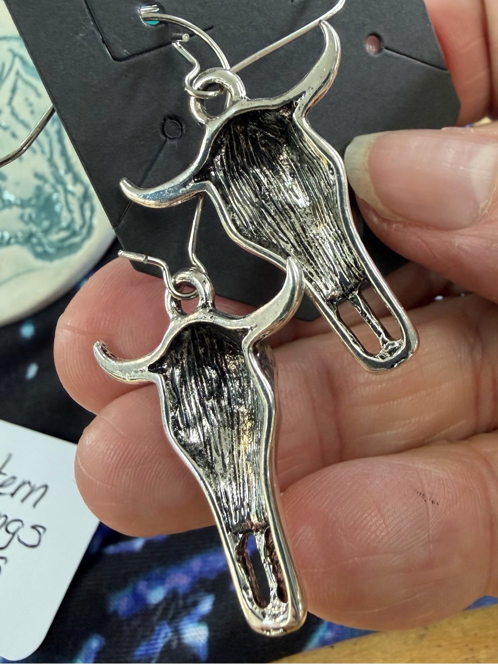 Silver toned Western Skull Dangle Earrings - Set of 2 Pairs-S - Picture 7 of 7